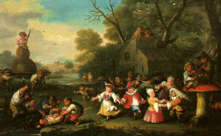 Festa campestre in un villaggio di nani (dipinto) di Bocchi Faustino detto Bamboccio (sec. XVIII)
