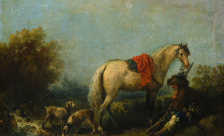 Figura di cacciatore in riposo (dipinto) di Zuccarelli Francesco (metà sec. XVIII)