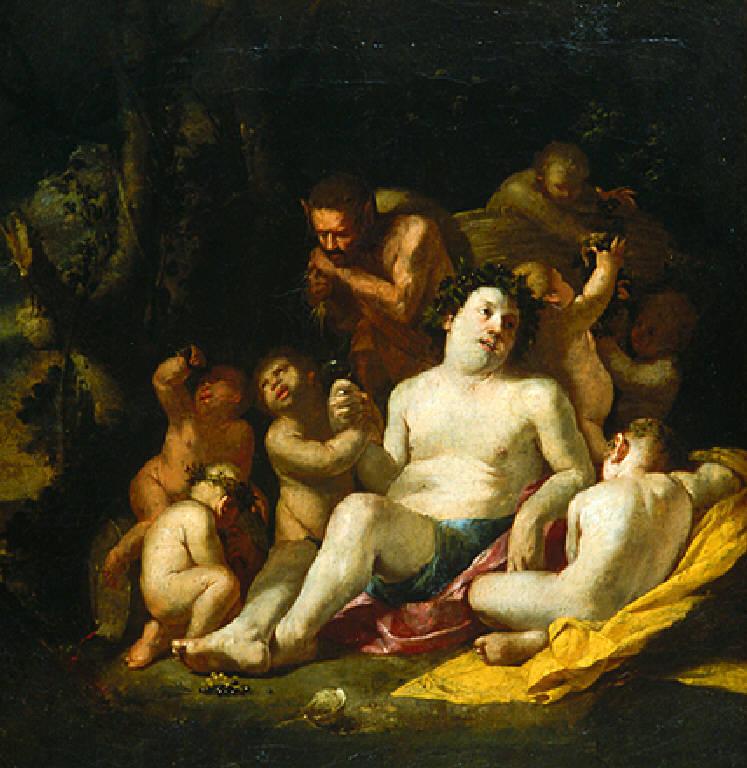 Bacco ebbro con satiro e putti (dipinto) di Carpioni Giulio (metà sec. XVII)