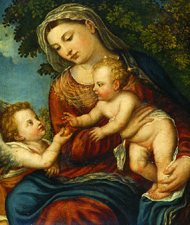 Madonna con Bambino e angelo (dipinto) - scuola veneta (metà sec. XVI)