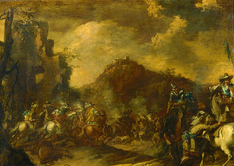 Agguato di cavalieri (dipinto) di Zais Giuseppe (attr.) (sec. XVIII)