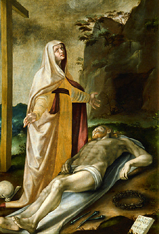 Madonna con Cristo morto (dipinto) di Bagnatore Pietro Maria (ultimo quarto sec. XVI)