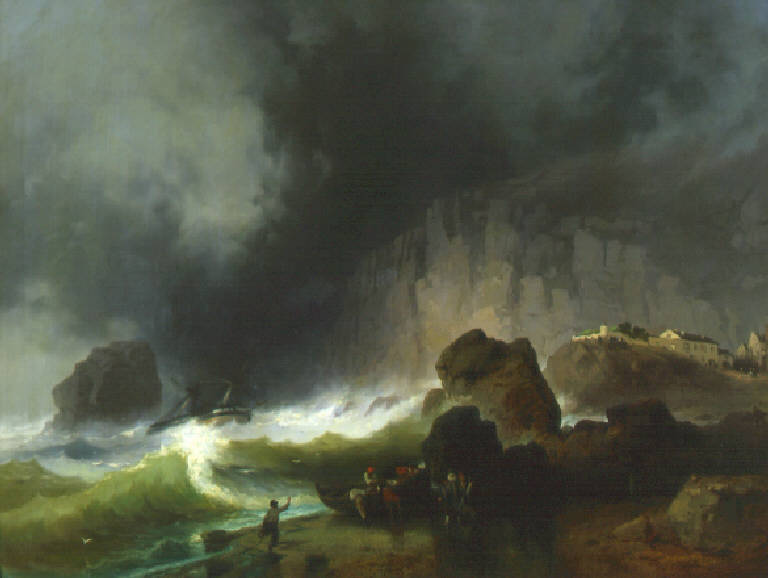 Marina in tempesta (dipinto) di Riccardi Luigi (metà sec. XIX)