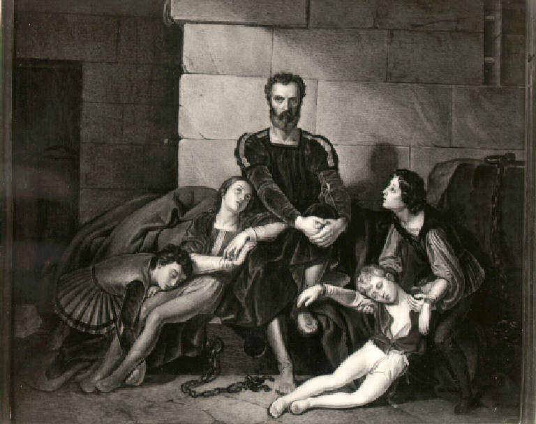 Conte Ugolino della Gherardesca con i figli nella torre della fame (dipinto) di Vergine Pietro (metà sec. XIX)