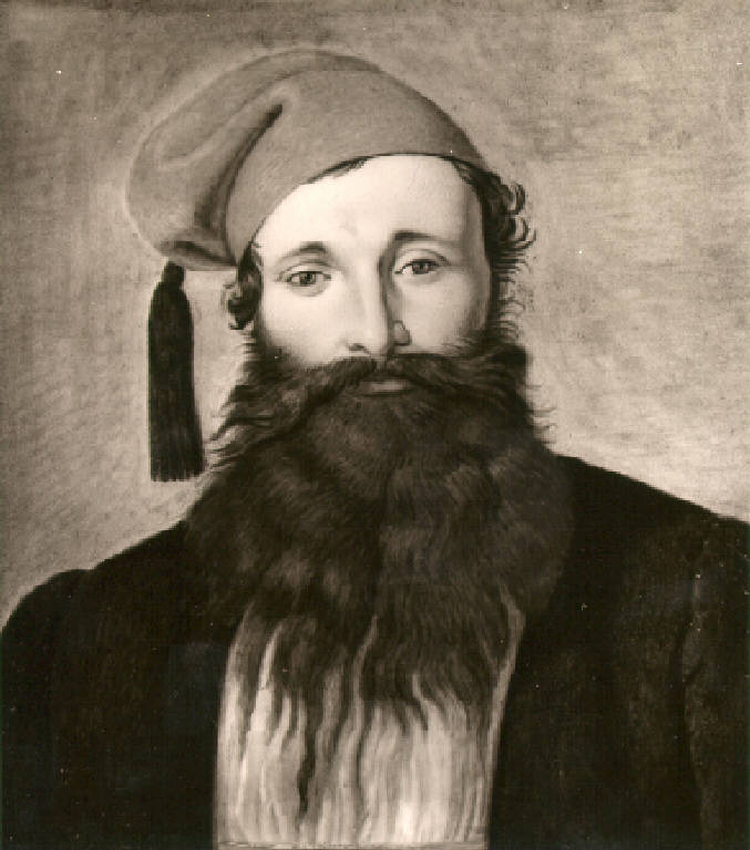 Figura di giovane uomo con barba fluente e cappello con nappa (dipinto) di Vergine Pietro (sec. XIX)