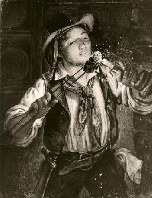 Figura di contadino che accende un tizzone (dipinto) di Vergine Pietro (sec. XIX)
