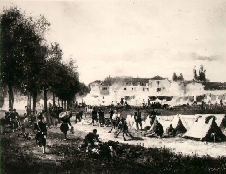 Accampamento di soldati francesi (dipinto) di Elven Pierre Van (terzo quarto sec. XIX)