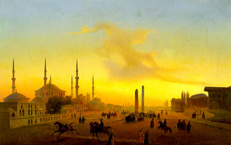 Veduta della piazza dell'ippodromo di costantinopoli (dipinto) di Caffi Ippolito (terzo quarto sec. XIX)