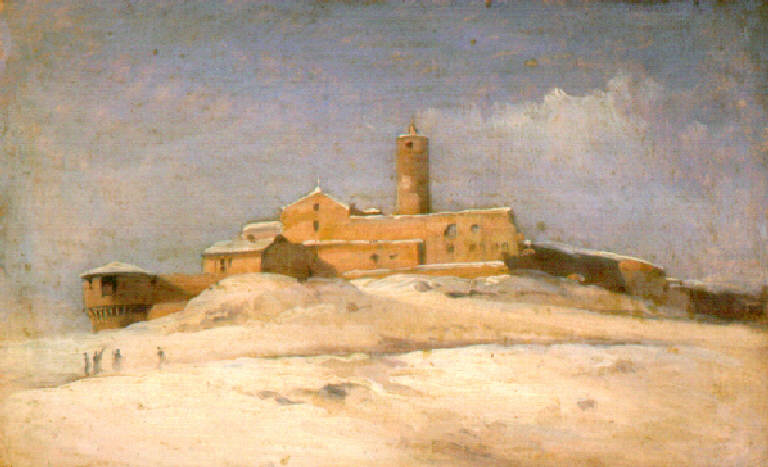 Veduta del castello di Brescia sotto la neve (dipinto) di Joli Faustino (sec. XIX)