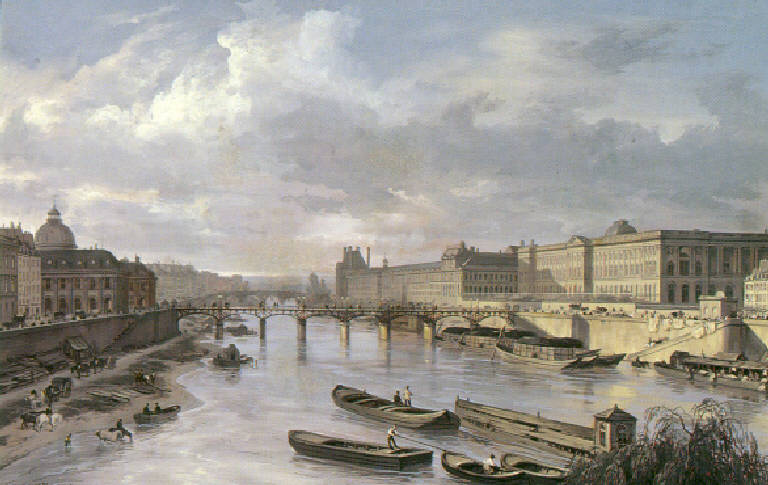 Veduta del pont des arts a parigi (dipinto) di Canella Giuseppe (prima metà sec. XIX)