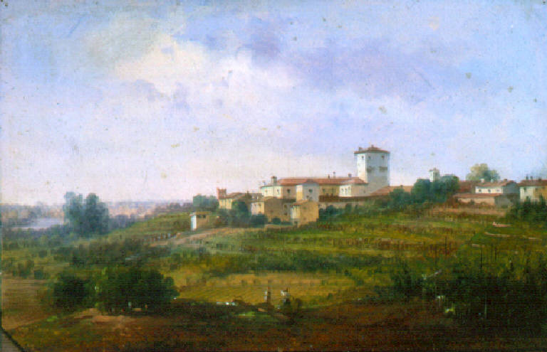 Paesaggio bresciano con architetture (dipinto) di Joli Faustino (sec. XIX)
