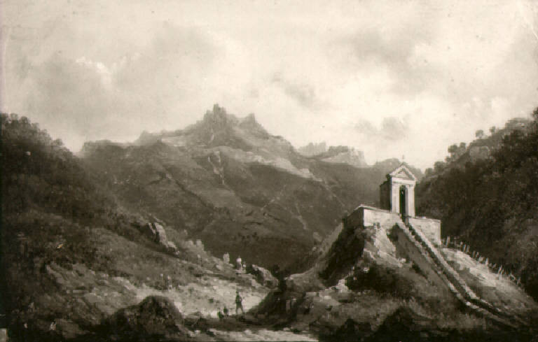 Veduta di un santuario di montagna (dipinto) di Joli Faustino (sec. XIX)