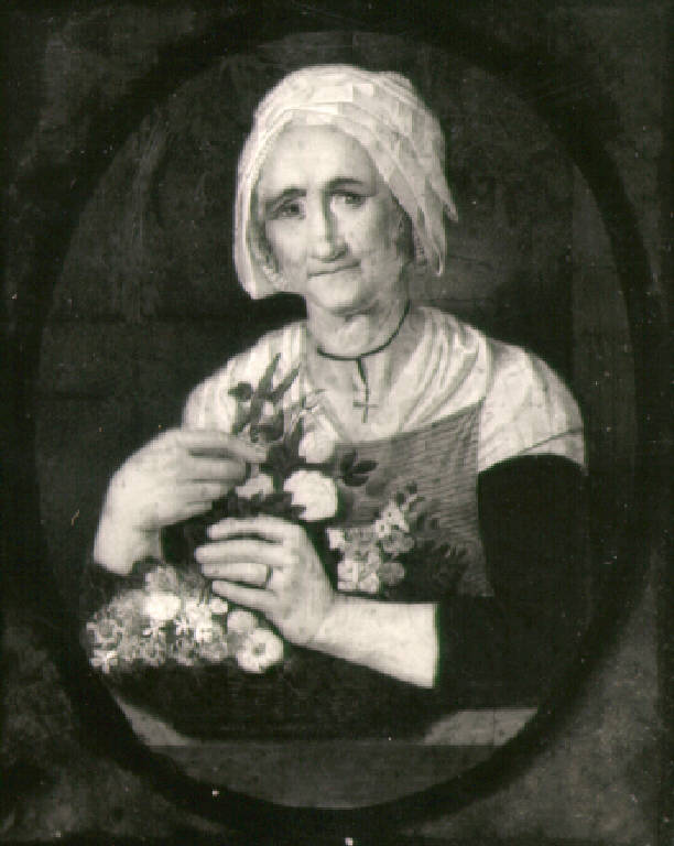 Figura di vecchia con fiori (dipinto) di Vergine Pietro (sec. XIX)