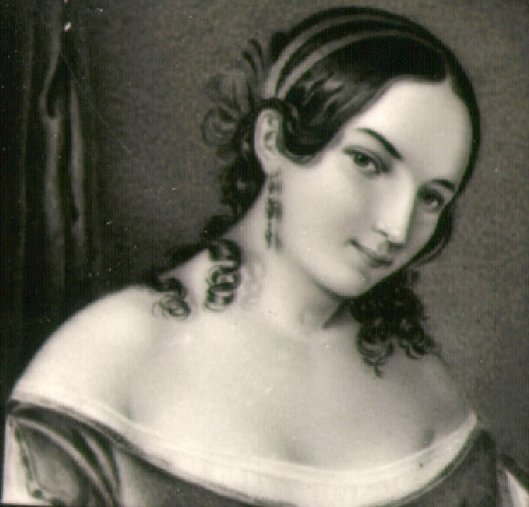 Figura di giovane donna con nastro tra i capelli (dipinto) di Vergine Pietro (sec. XIX)