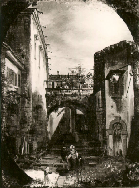 Veduta di via Contini a Brescia (dipinto) di Pernici Faustino (sec. XIX)