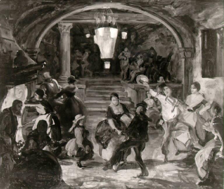 Figure di contadini che danzano in un'osteria (dipinto) di Inganni Angelo (sec. XIX)