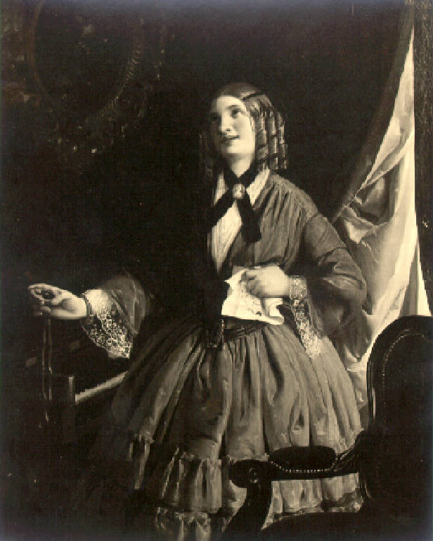 Ritratto di giovane donna con lettera e medaglione (dipinto) di Inganni Angelo (metà sec. XIX)