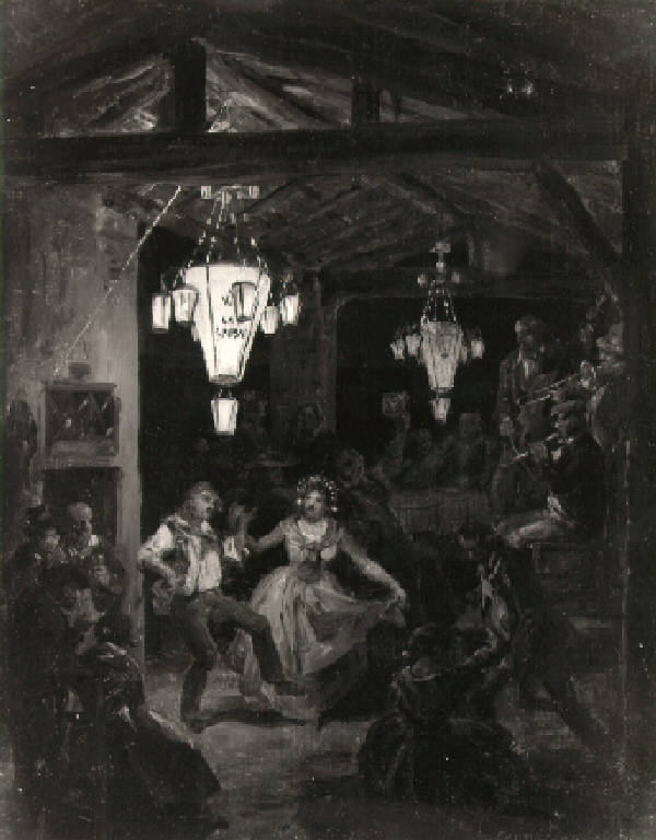 Figure di popolani che danzano (dipinto) di Inganni Angelo (terzo quarto sec. XIX)
