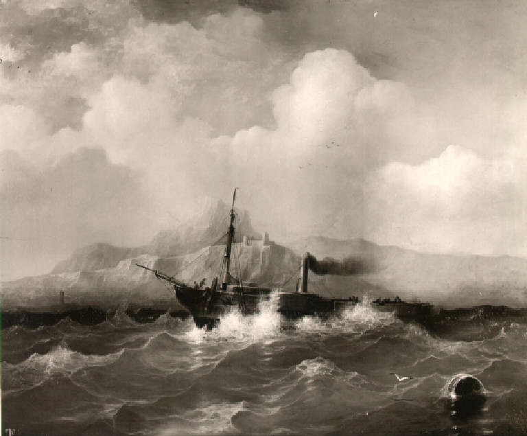 Marina in tempesta con piroscafo (dipinto) di Toerner Paolo (metà sec. XIX)