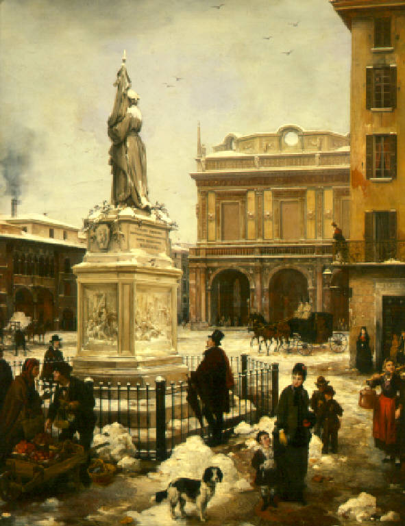 Veduta di piazza della Loggia con la neve (dipinto) di Inganni Angelo (ultimo quarto sec. XIX)