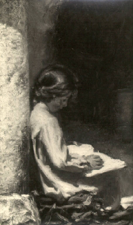 Figura di bambina che legge (dipinto) di Nodari Giovanni Battista (primo quarto sec. XX)