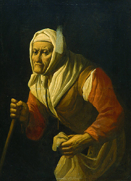Figura di vecchia con bastone (dipinto) di Cifrondi Antonio (secondo quarto sec. XVIII)