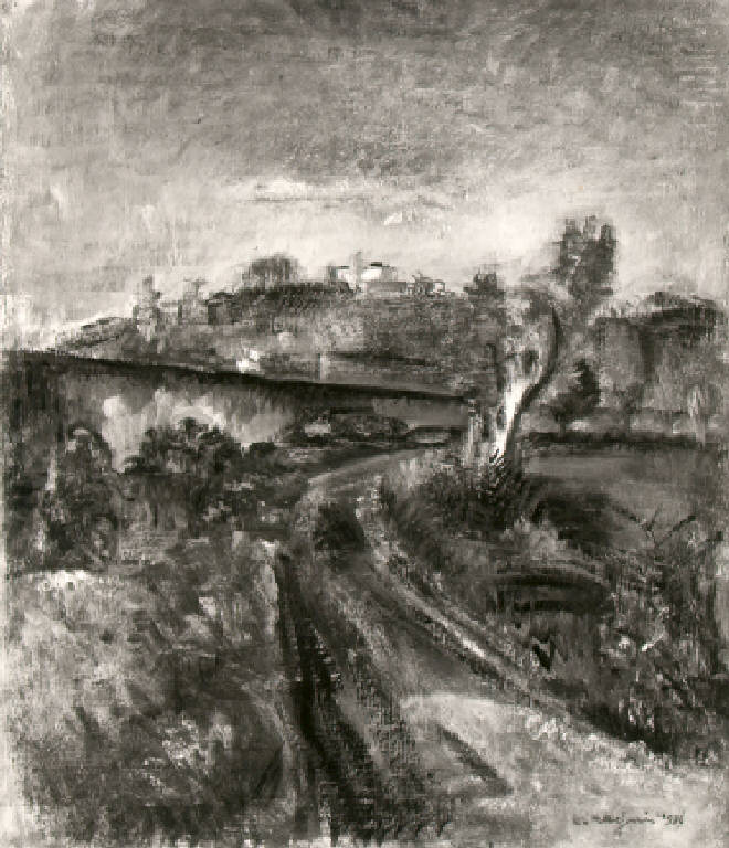 Veduta delle colline di Franciacorta (dipinto) di Ragni Enrico (secondo quarto sec. XX)