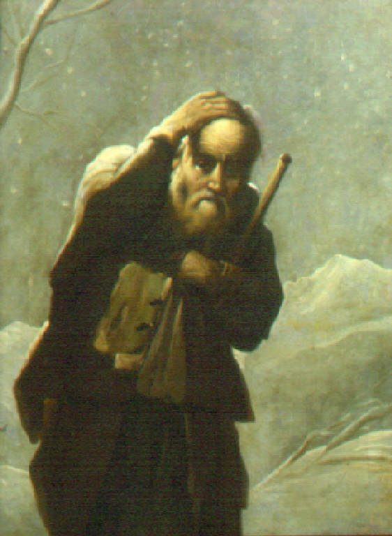 Figura di vecchio sotto la neve (dipinto) di Cifrondi Antonio (secondo quarto sec. XVIII)