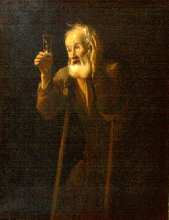 Figura di vecchio con clessidra (dipinto) di Cifrondi Antonio (secondo quarto sec. XVIII)