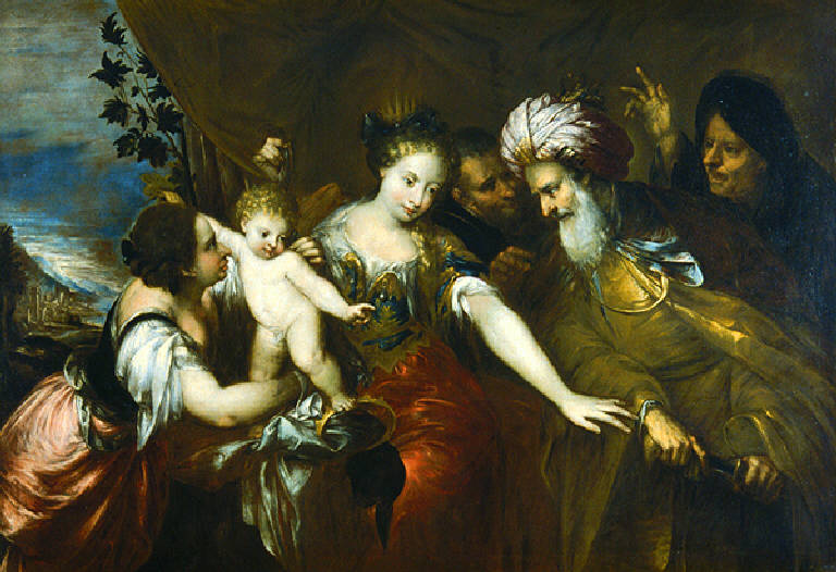 Mosè Bambino calpesta la corona del faraone (dipinto) di Celesti Andrea (e aiuti) (ultimo quarto sec. XVII)