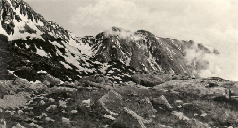 Paesaggio montano (dipinto) di Soldini Arnaldo (inizio sec. XX)