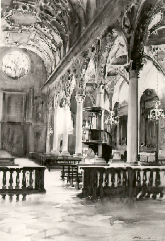 Interno della chiesa di S. Maria delle Grazie a Brescia (dipinto) di Armani, Ernesto Giuliano (primo quarto sec. XX)