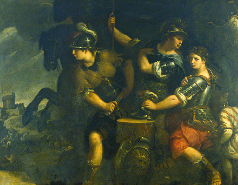 Amazzoni che si preparano alla battaglia (dipinto) di Nuvolone Giuseppe (attr.) (metà sec. XVII)