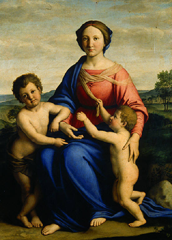 Madonna con Bambino e San Giovannino (dipinto) di Salvi Giovanni Battista detto Sassoferrato (metà sec. XVII)
