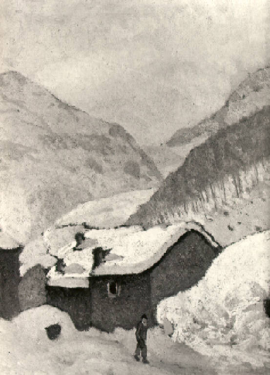 Paesaggio montano con case (dipinto) di Maggi Cesare (secondo quarto sec. XX)