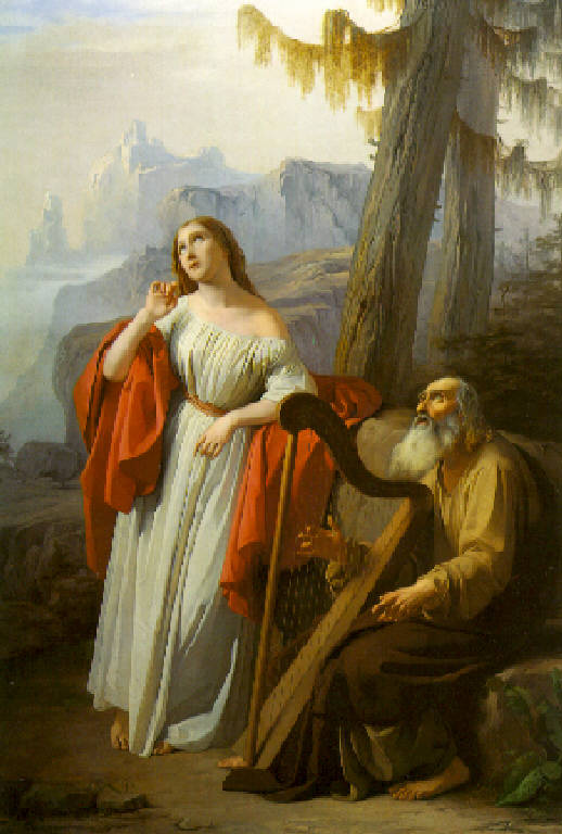 Ossian canta a Malvina le gesta di Carthon (dipinto) di Trecourt Giacomo (sec. XIX)