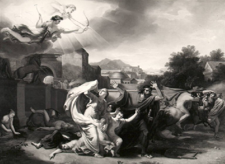 Apollo e Diana uccidono i Niobidi (dipinto) di Basiletti Luigi (secondo quarto sec. XIX)