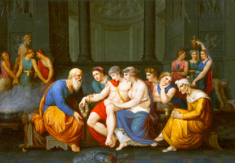 Socrate rimprovera Alcibiade nel gineceo (dipinto) di Gigola Giovanni Battista (seconda metà sec. XVIII)