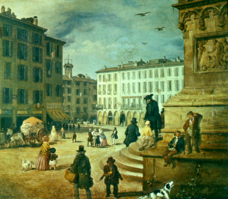 Veduta di piazza del duomo (dipinto) di Inganni Angelo (terzo quarto sec. XIX)