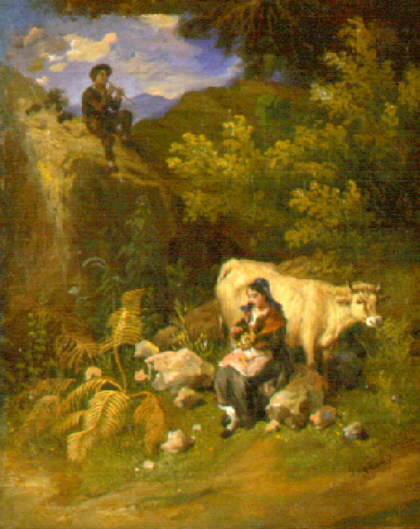 Figure di pastori (dipinto) di Inganni Angelo (sec. XIX)