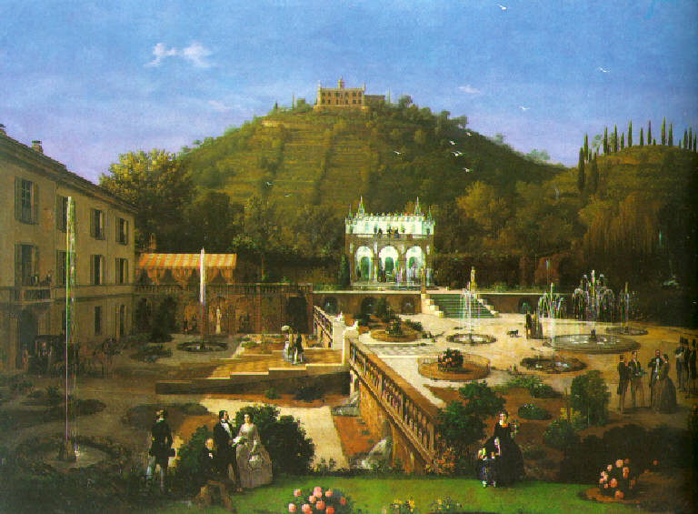 Veduta di villa Richiedei a Gussago (dipinto) di Inganni Angelo (terzo quarto sec. XIX)