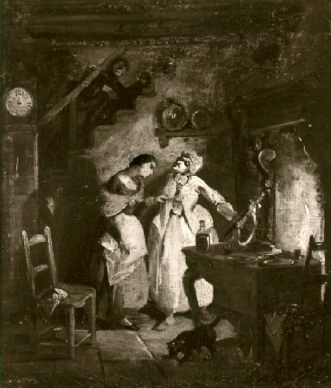 Veduta di un interno di cucina con figure (dipinto) di Inganni Angelo (sec. XIX)