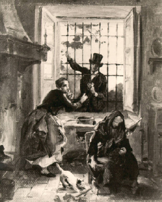 Veduta di un interno di cucina (dipinto) di Inganni Angelo (sec. XIX)
