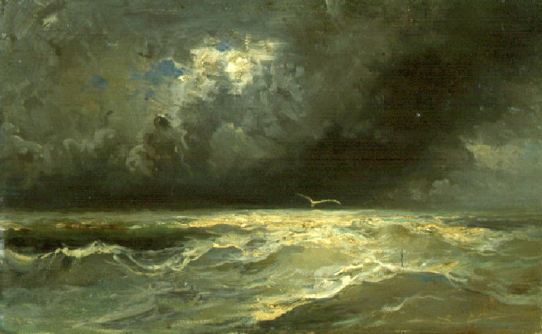 Marina in tempesta e gabbiano (dipinto) di Amus Eugenio (ultimo quarto sec. XIX)