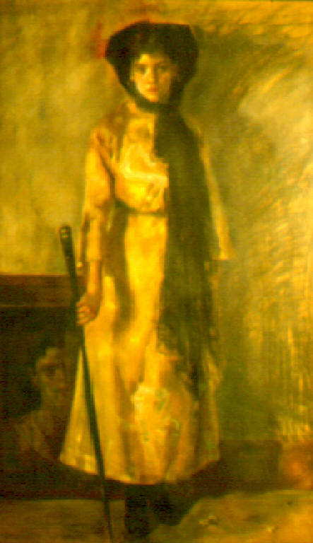 Figura di giovane donna con autoritratto del pittore (dipinto) di Franciosi Umberto (secondo quarto sec. XX)