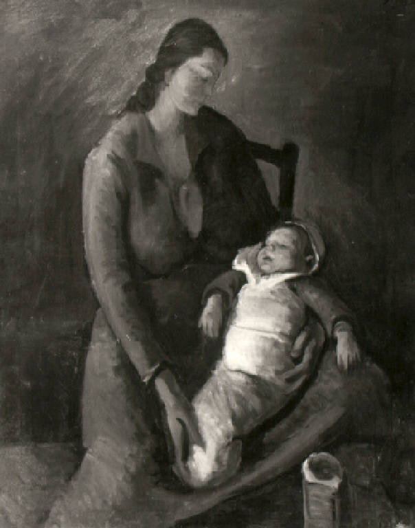 Figura femminile con bambino (dipinto) di Di Prata Antonio (prima metà sec. XX)
