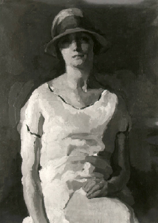 Ritratto della moglie del pittore, Ritratto di giovane donna (dipinto) di Mutti Adolfo (prima metà sec. XX)