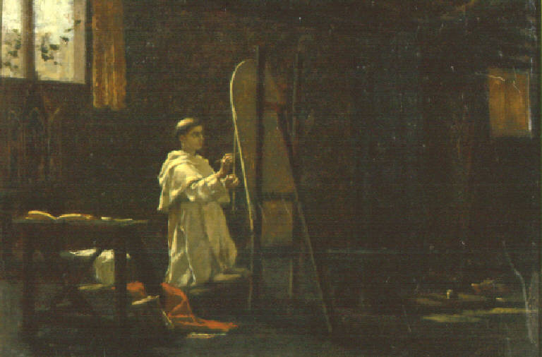 Figura di frate che dipinge (dipinto) di Filippini Francesco (ultimo quarto sec. XIX)