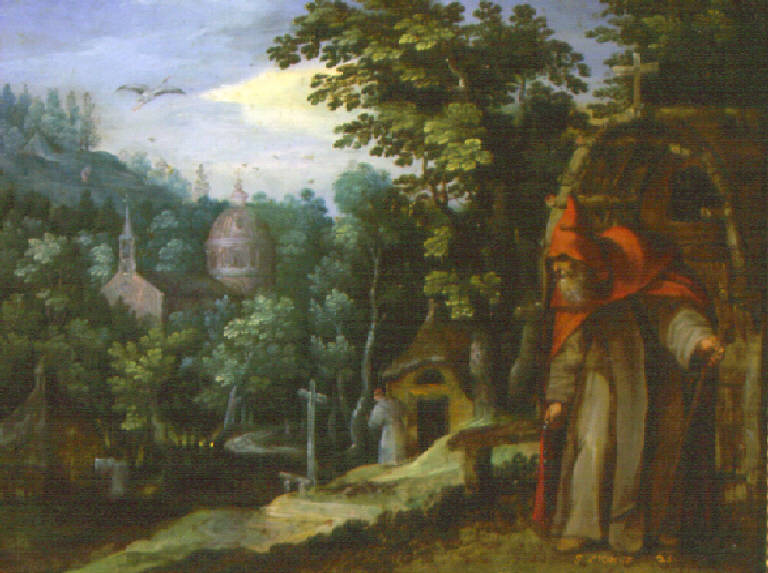 Paesaggio con eremiti (dipinto) - scuola fiamminga (sec. XVI)