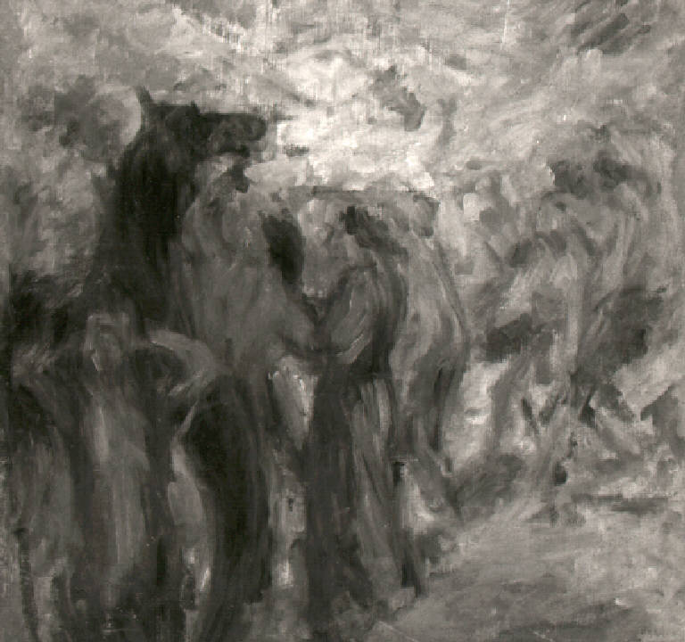 Figura maschile presso un cavallo (dipinto) - ambito bresciano (prima metà sec. XX)